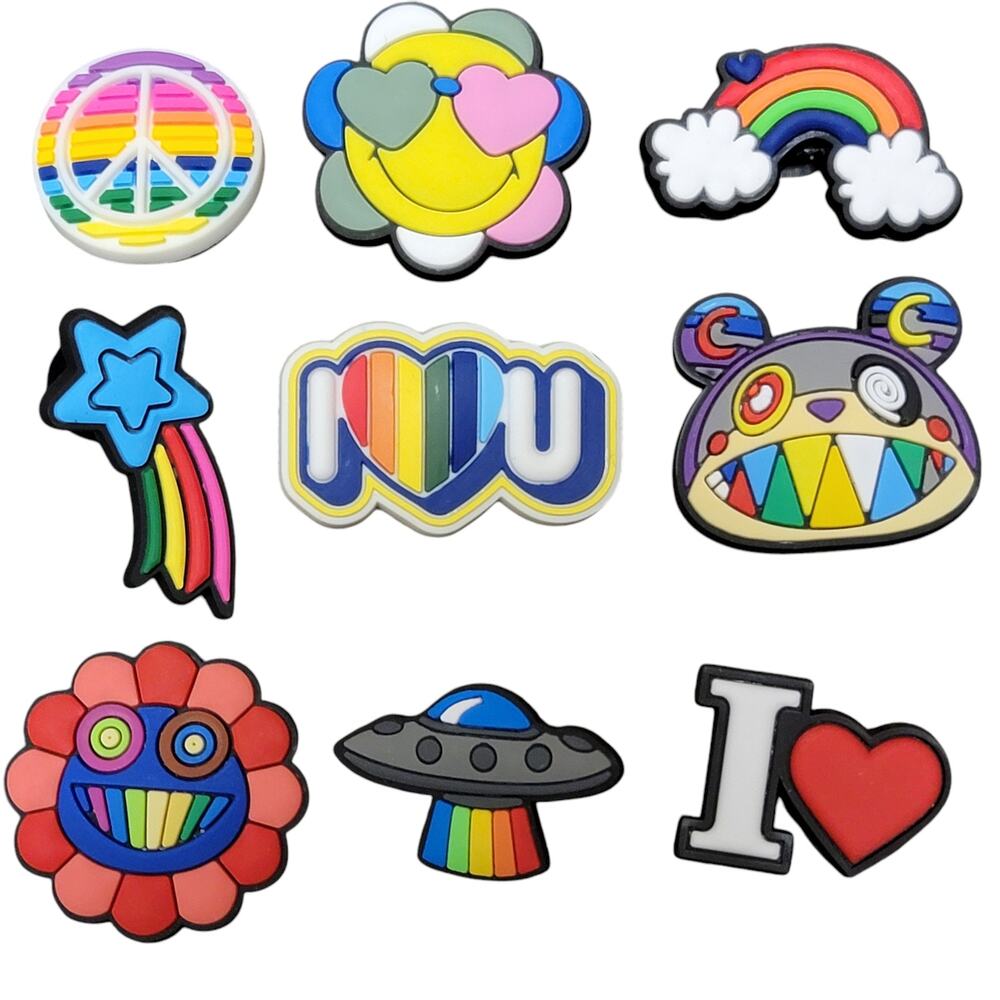 LGBTGIA+ Shoe Charms Lot of 20 Pride‎ Rainbow Heart Happy Face Peace Sign Bundle - Picture 3 of 5